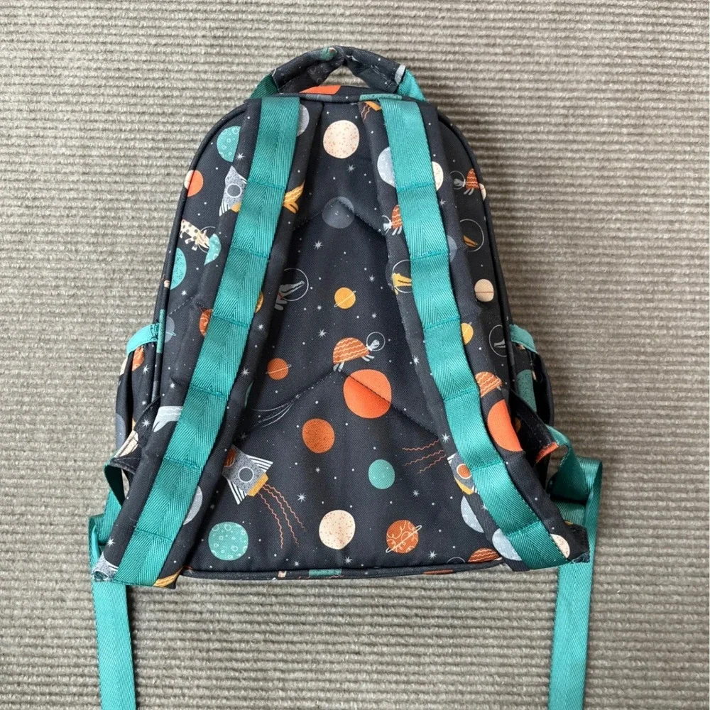Crate & Kids Outer Space Galaxy Print Small Backpack Black Teal Rocket Ship
